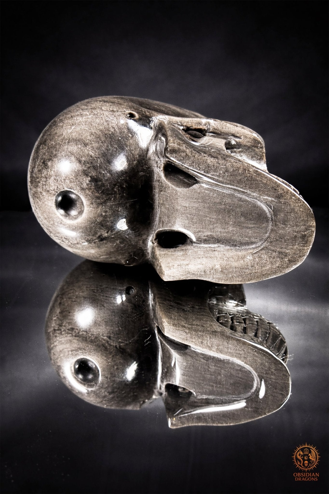 Grand crâne en obsidienne argentée du Mexique – 3 kg - obsidian dragons