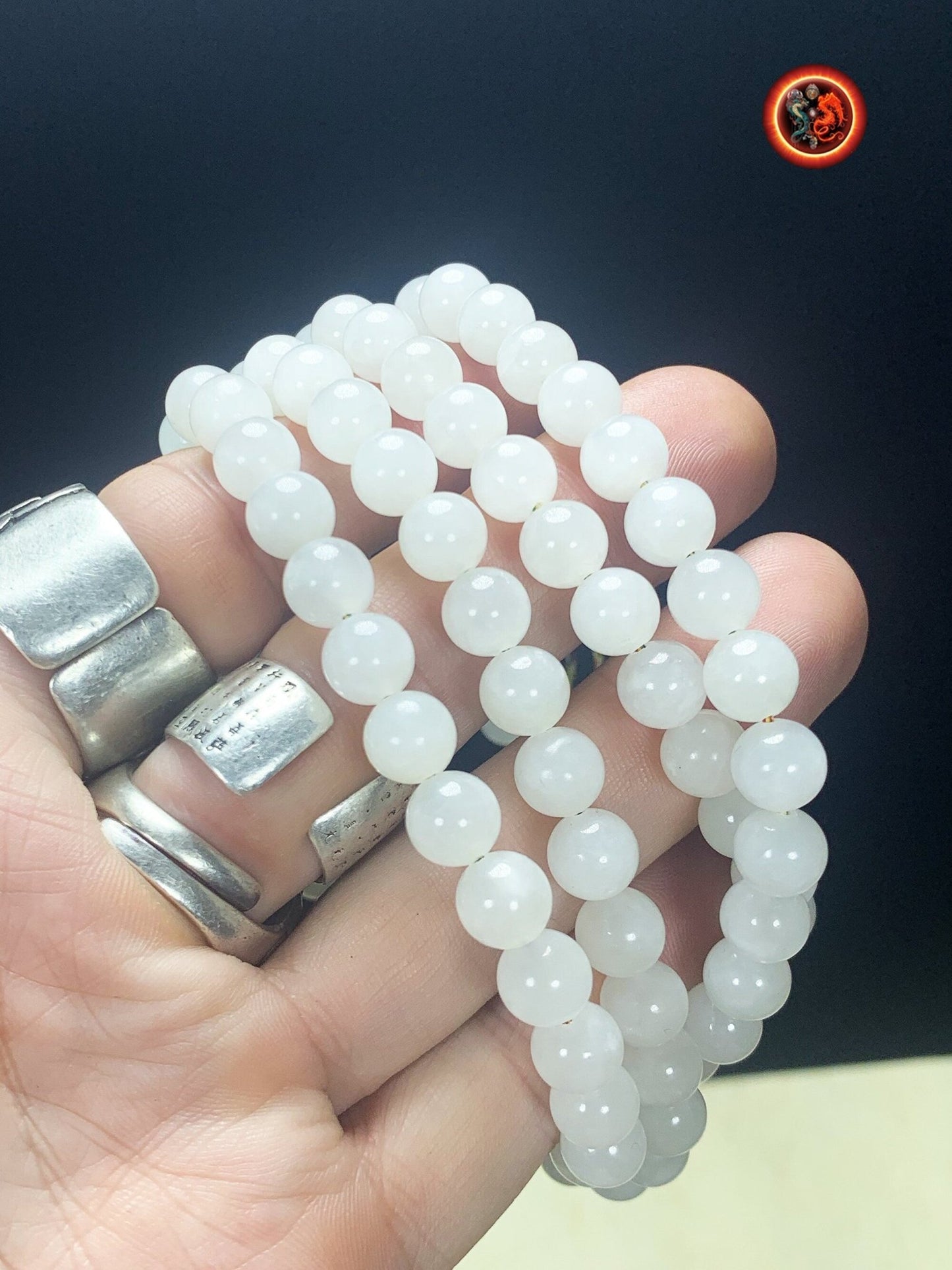 Mala artisanal en jade blanc et amazonite | obsidian dragons