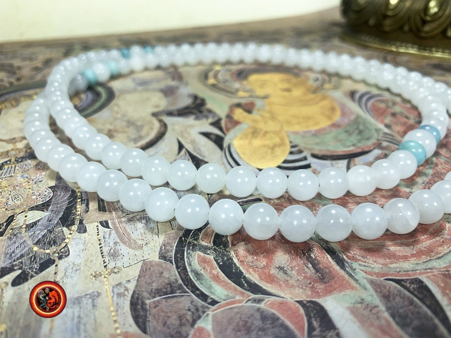 Mala artisanal en jade blanc et amazonite | obsidian dragons