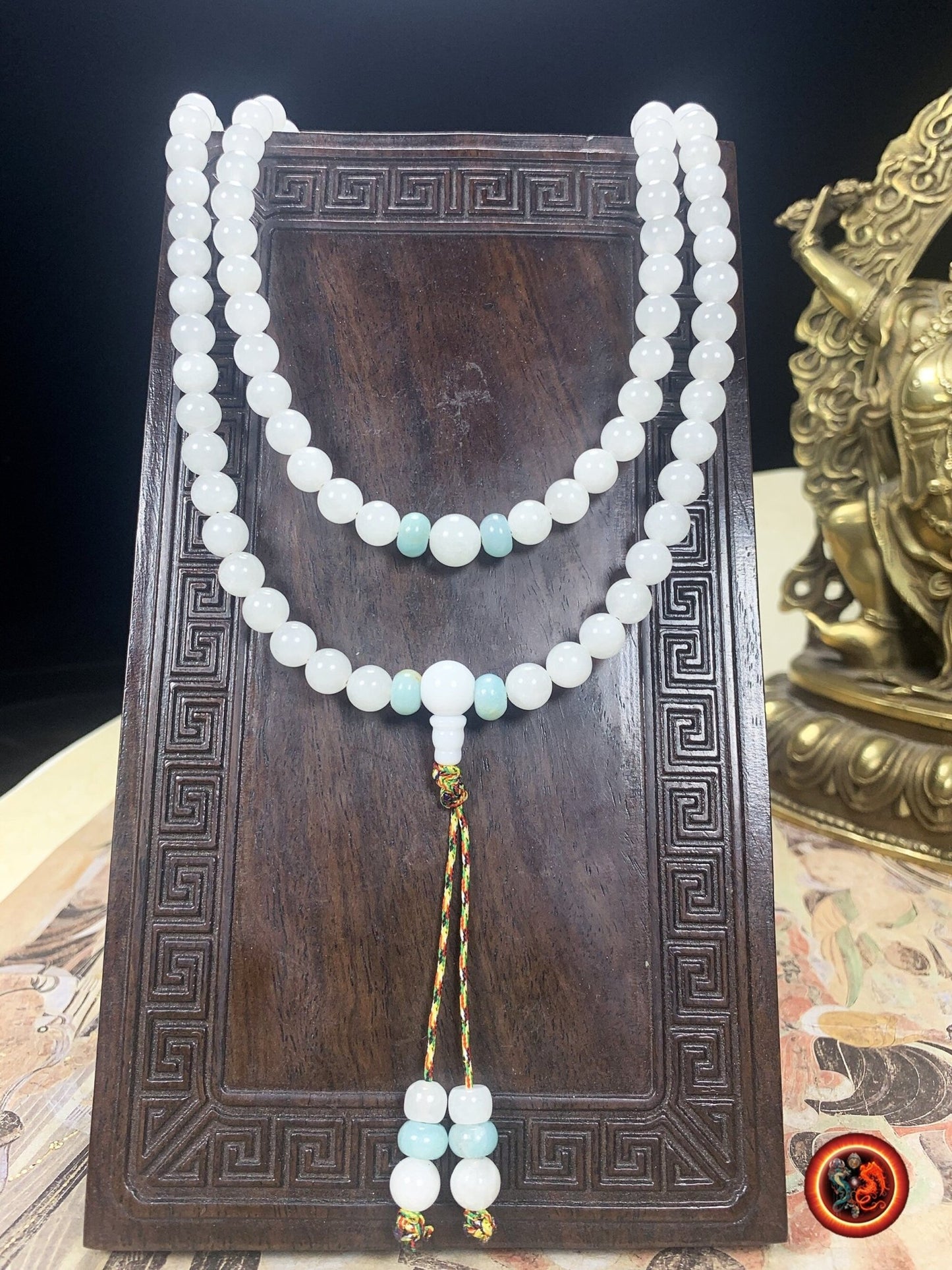 Mala artisanal en jade blanc et amazonite | obsidian dragons