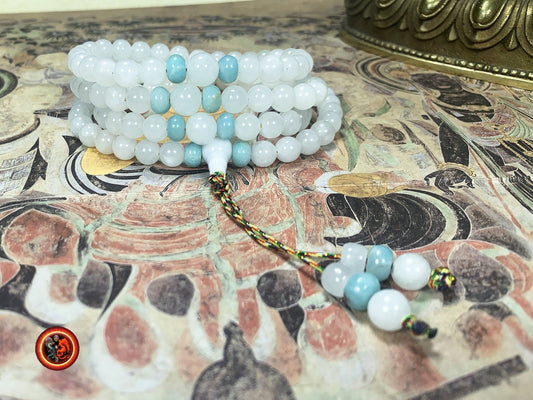 Mala artisanal en jade blanc et amazonite | obsidian dragons