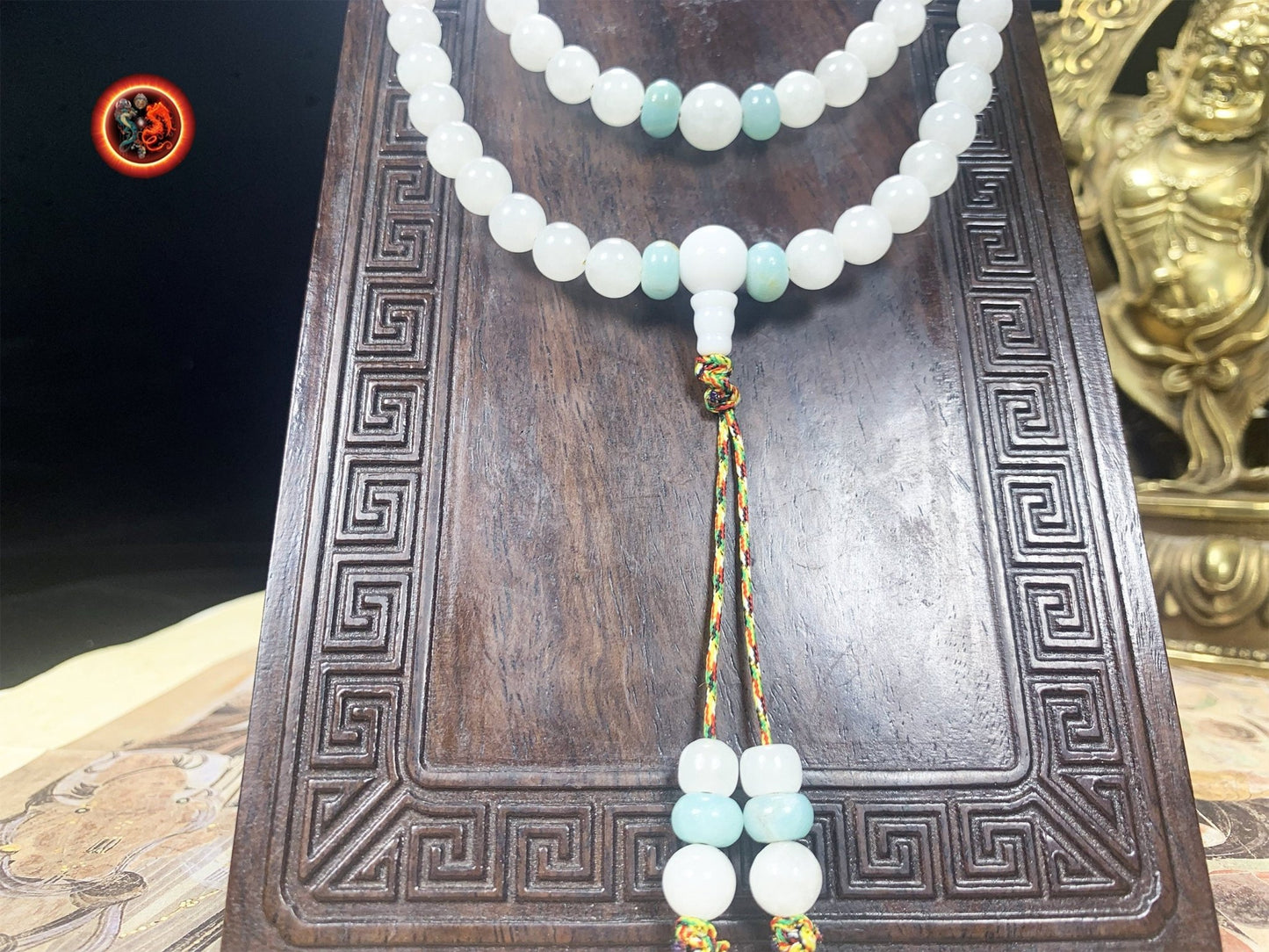 Mala artisanal en jade blanc et amazonite | obsidian dragons