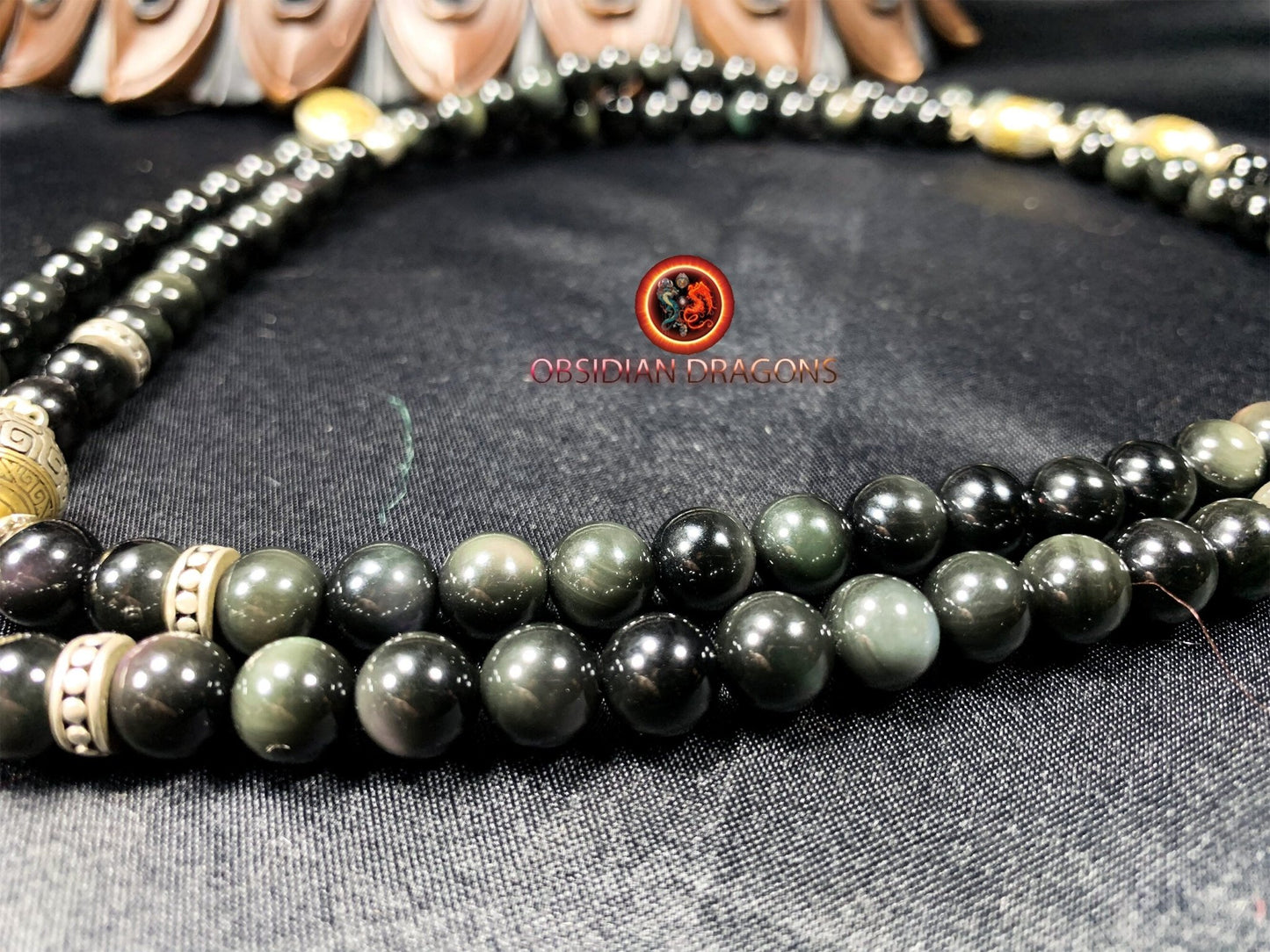 Mala artisanal en obsidienne- chapelet bouddhiste | obsidian dragons