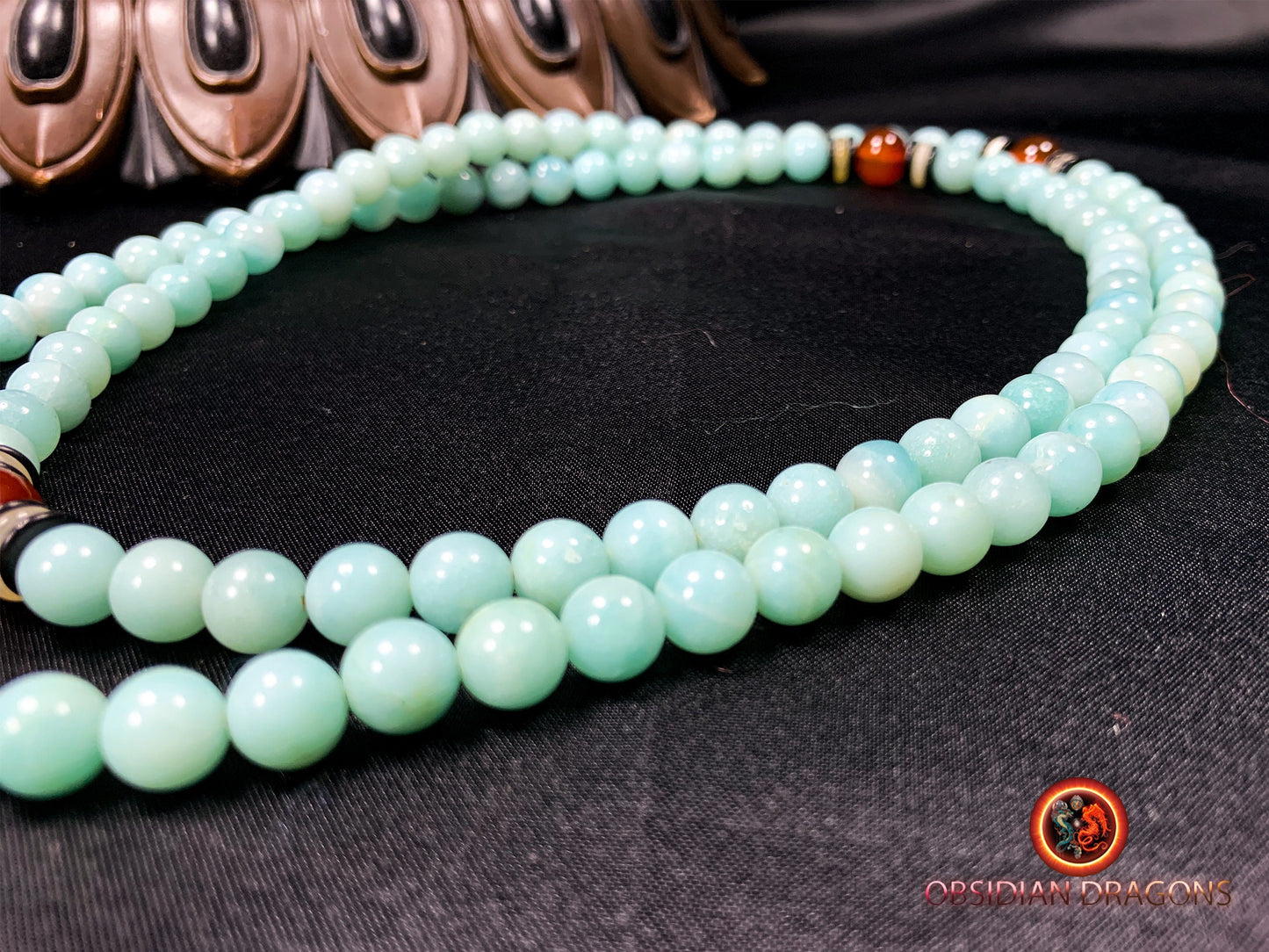 Mala artisanal- chapelet bouddhiste- amazonite | obsidian dragons