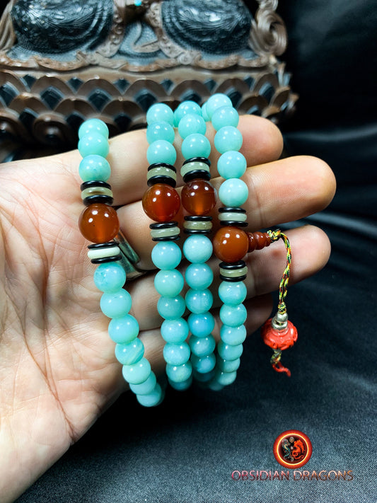 Mala artisanal- chapelet bouddhiste- amazonite | obsidian dragons
