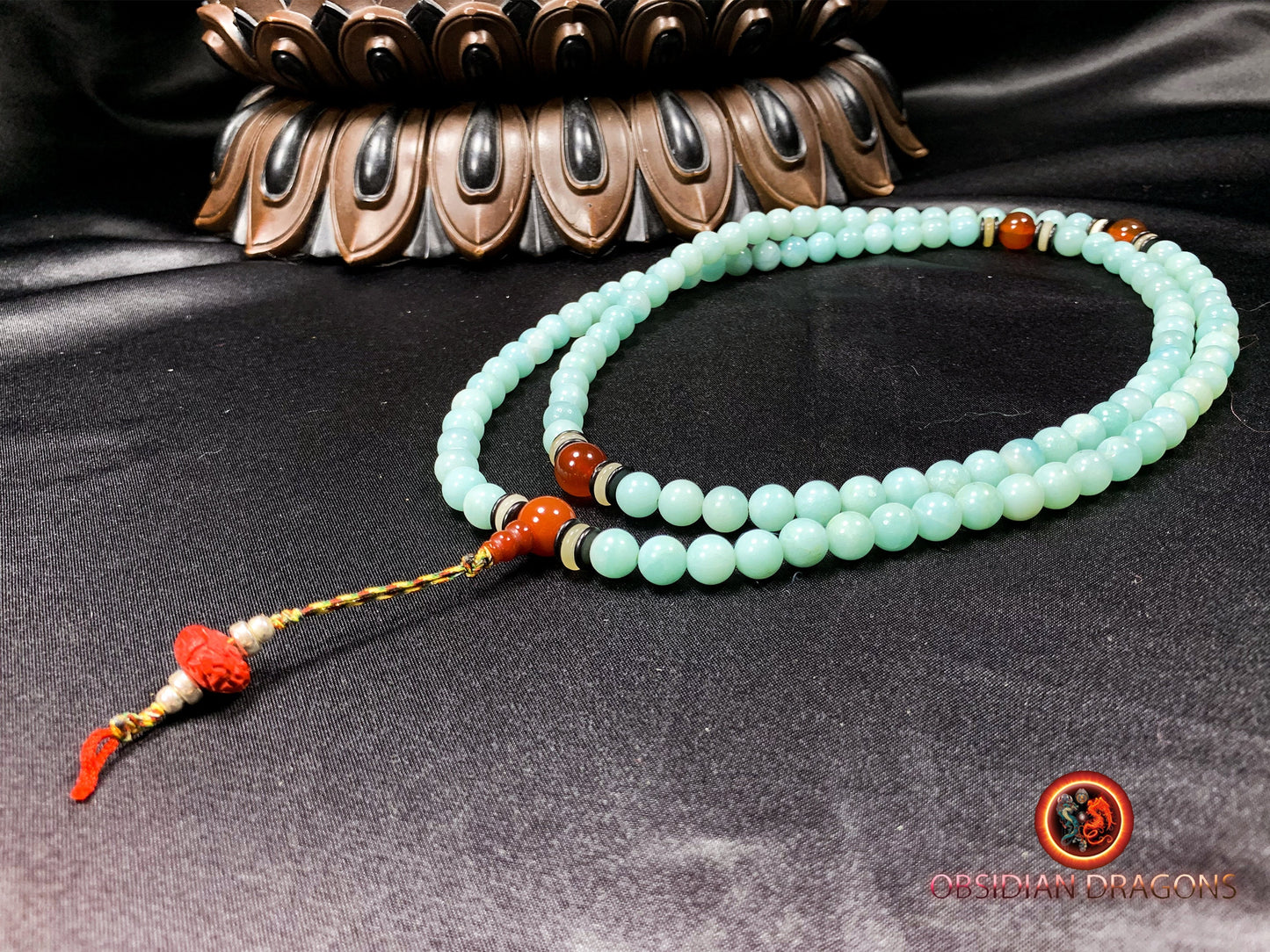 Mala artisanal- chapelet bouddhiste- amazonite | obsidian dragons