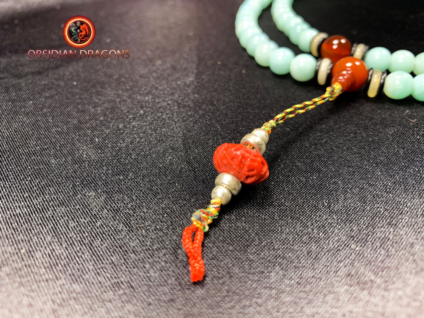 Mala artisanal- chapelet bouddhiste- amazonite | obsidian dragons