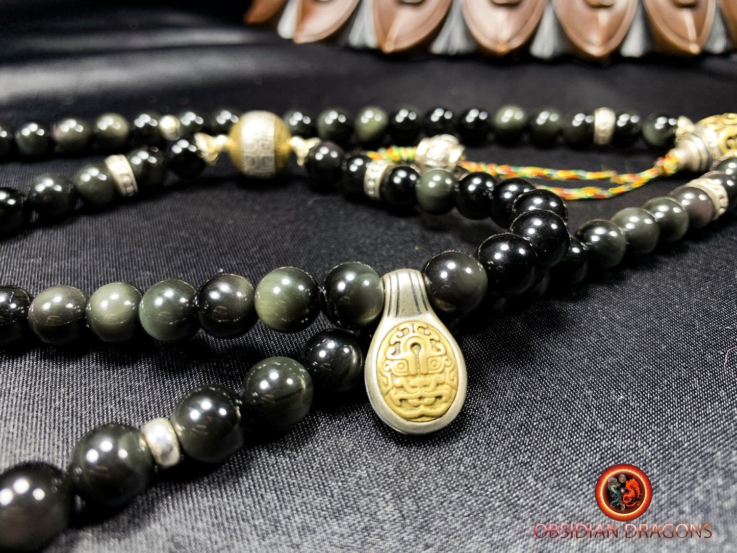 Mala artisanal en obsidienne- chapelet bouddhiste | obsidian dragons
