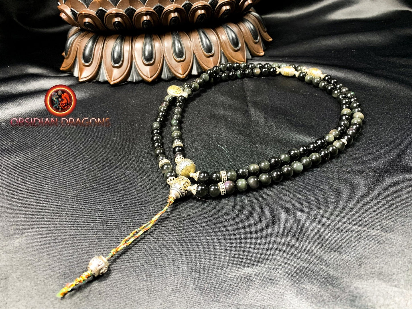 Mala artisanal en obsidienne- chapelet bouddhiste | obsidian dragons