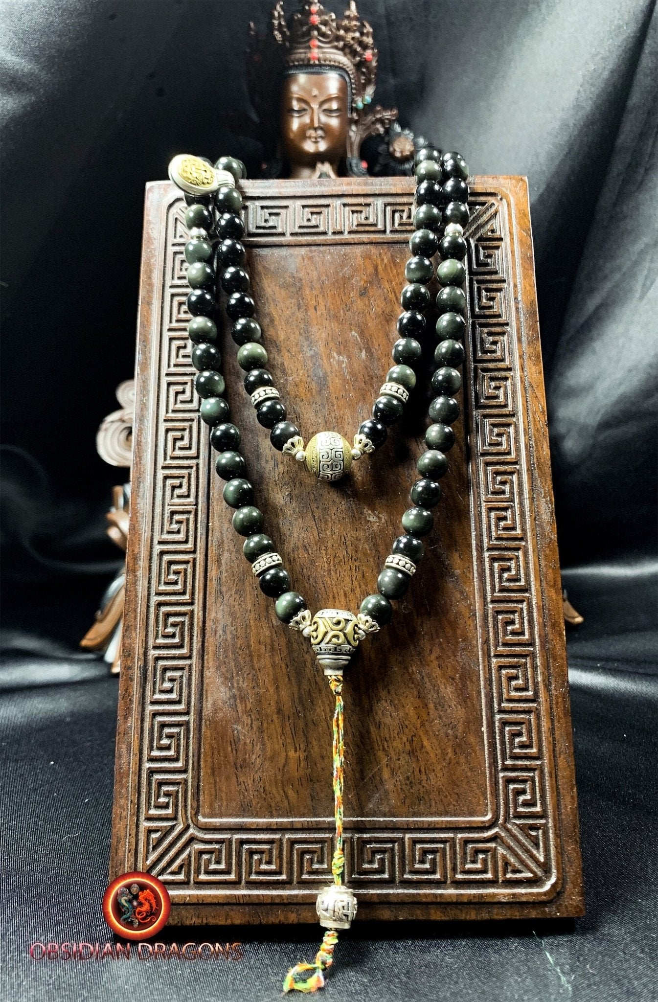 Mala artisanal en obsidienne- chapelet bouddhiste | obsidian dragons