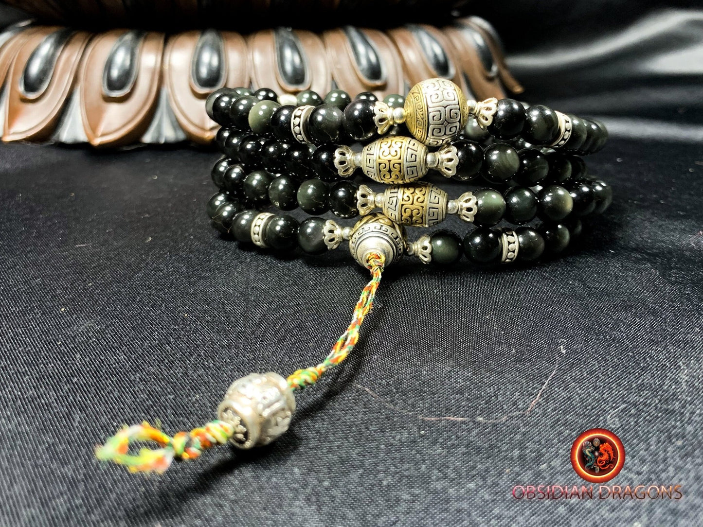 Mala artisanal en obsidienne- chapelet bouddhiste | obsidian dragons