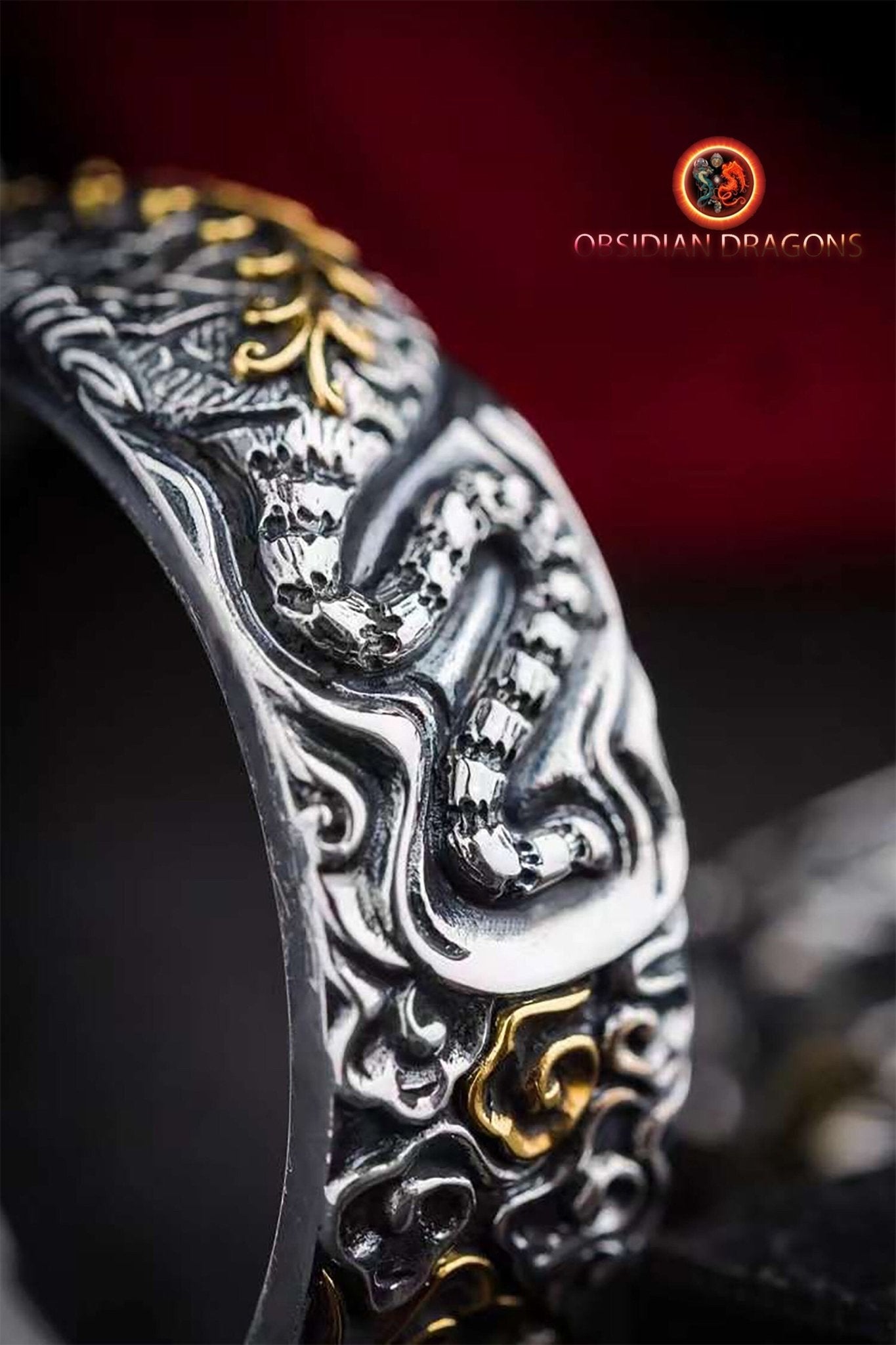 Bracelet manchette Pixiu en argent 925- Bonne fortune | obsidian dragons