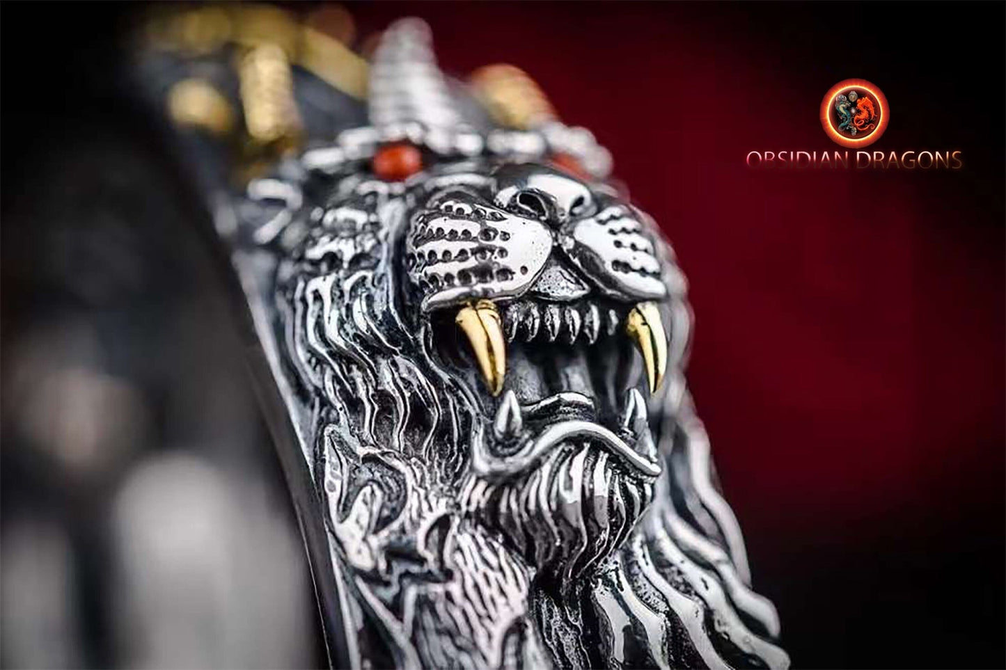 Bracelet manchette Pixiu en argent 925- Bonne fortune | obsidian dragons