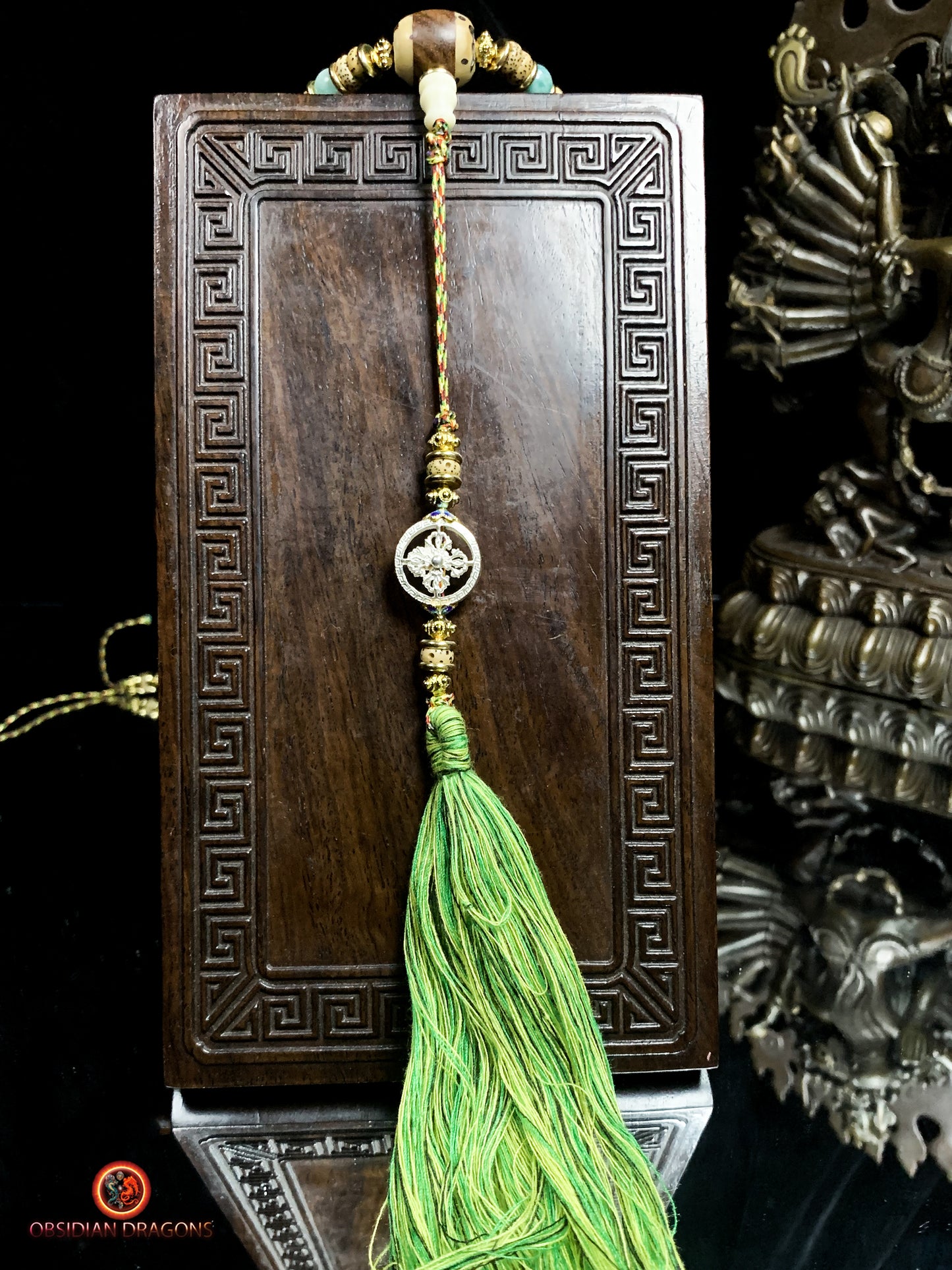 Mala tibétain- Graines de Pipal- Authentique DZI à 1 oeil | obsidian dragons