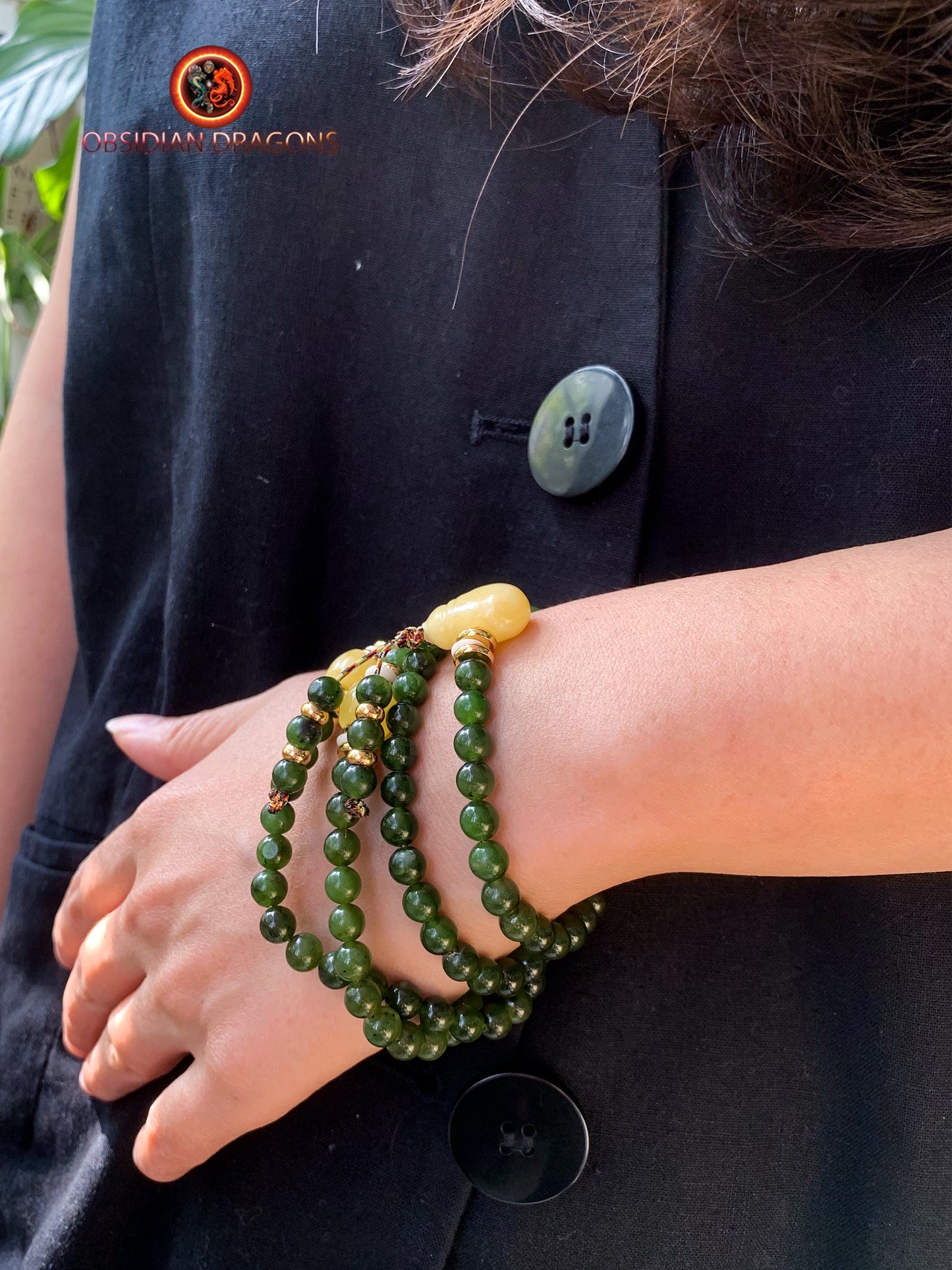 Mala en Jade vert et ambre