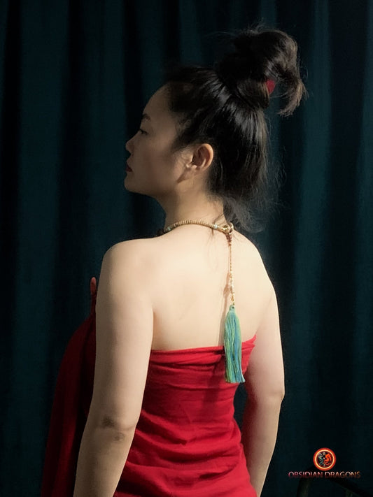 Mala tibétain- Graines de Pipal- Authentique DZI à 9 yeux | obsidian dragons