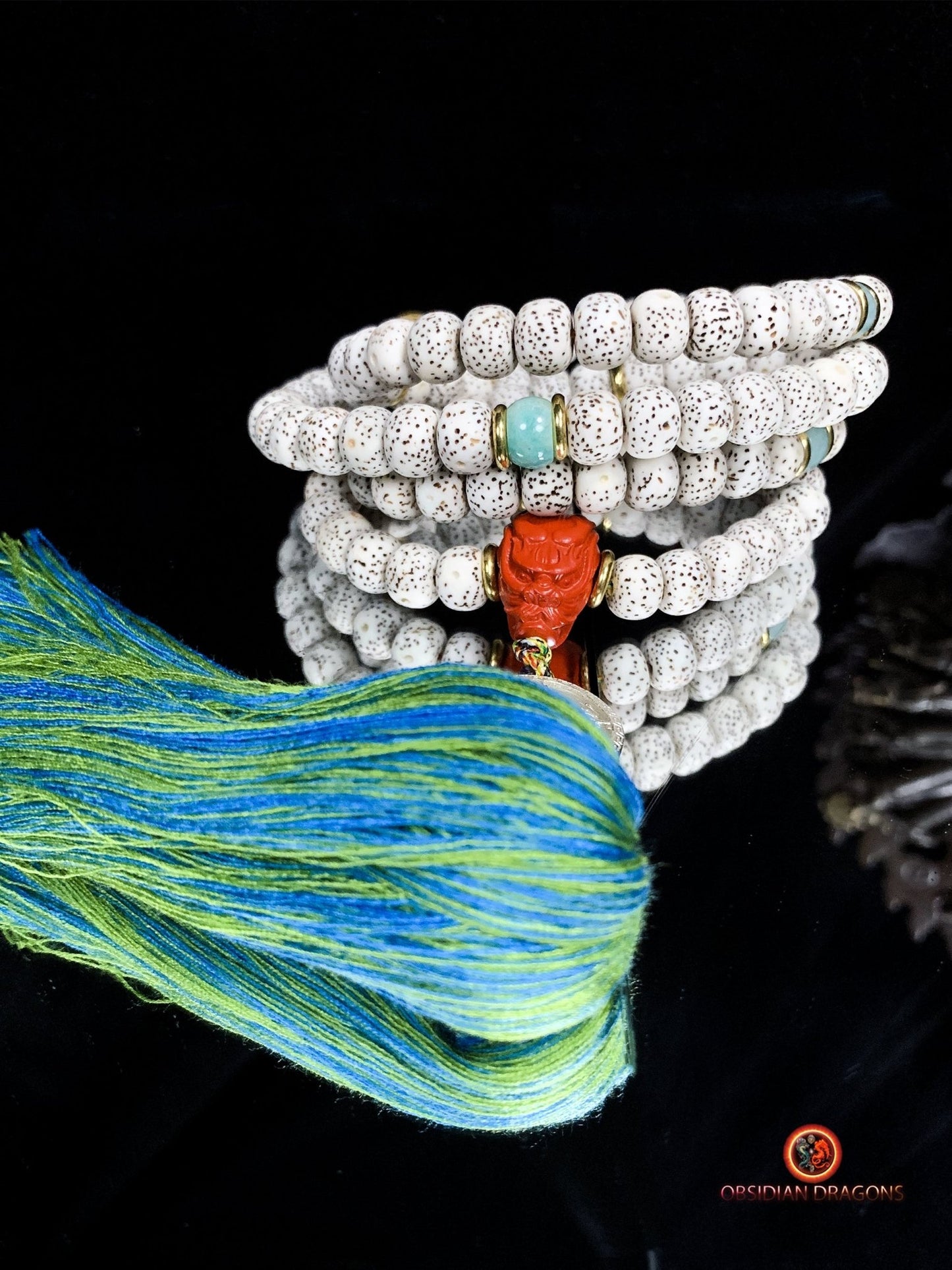 Mala artisanal- chapelet bouddhiste- 108 perles de bodhi | obsidian dragons