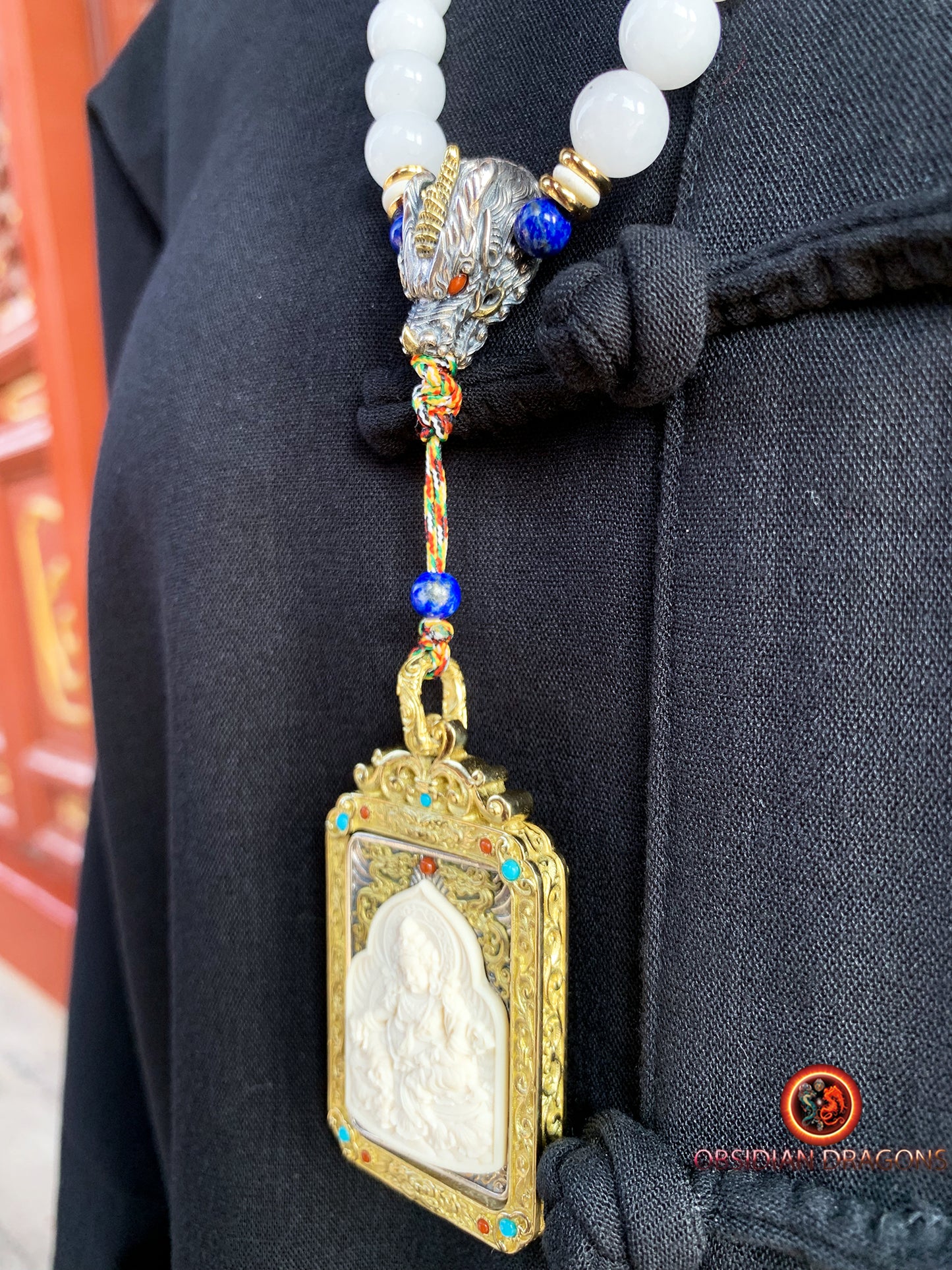 Mala en jade. Déité de la richesse tibétaine Jambhala