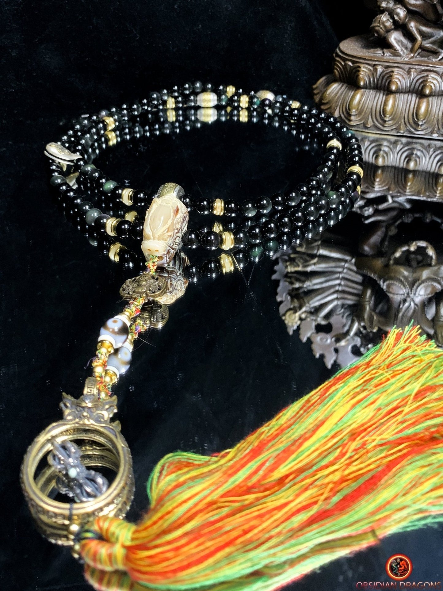 Mala en obsidienne oeil céleste- Puissance tantrique | obsidian dragons