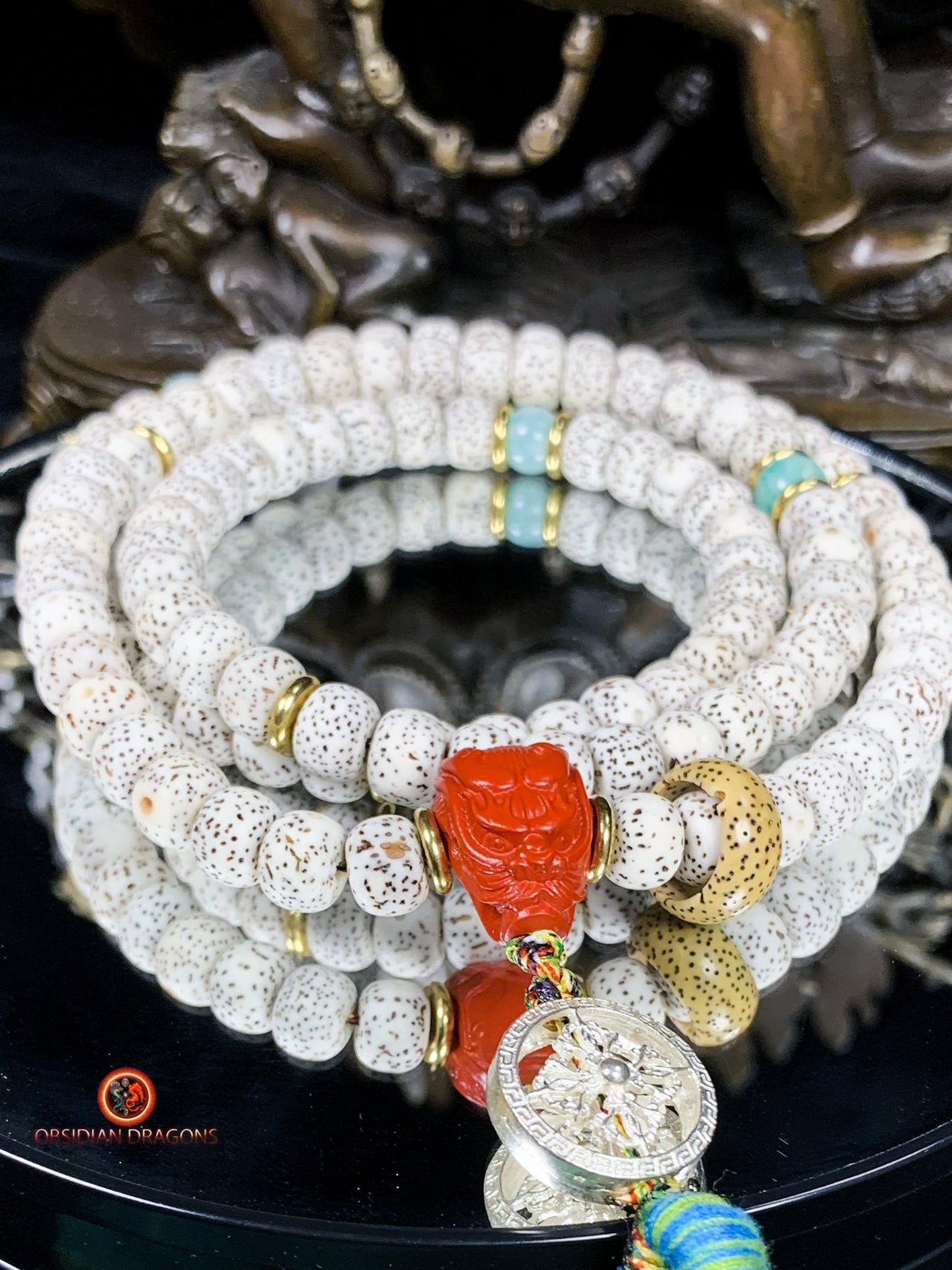 Mala artisanal- chapelet bouddhiste- 108 perles de bodhi | obsidian dragons