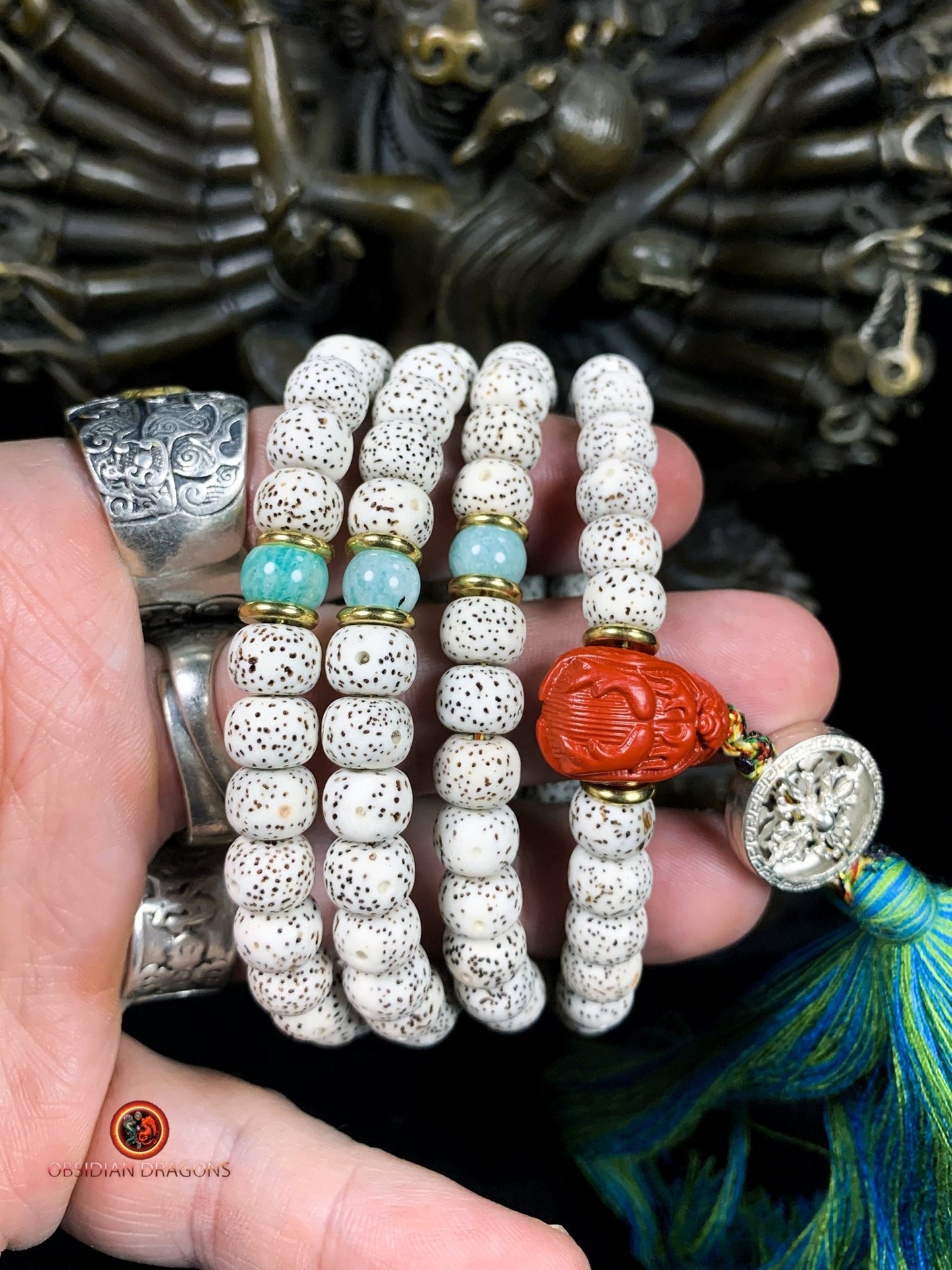 Mala artisanal- chapelet bouddhiste- 108 perles de bodhi | obsidian dragons