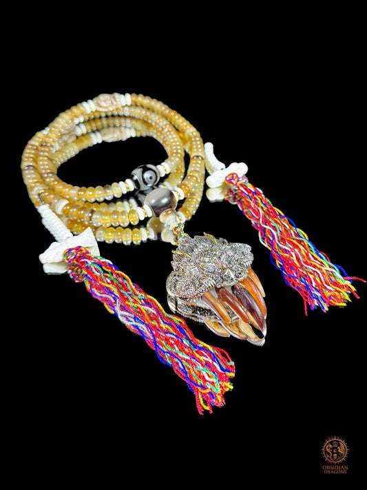 Mala tibétain, Garuda & DZI 3 Yeux – Protection & pouvoir - obsidian dragons