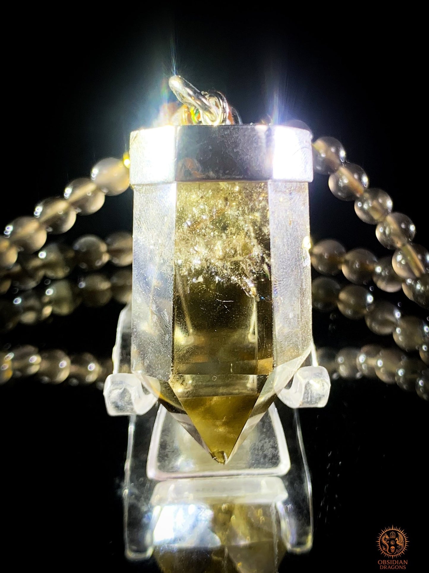 Mala en Obsidienne – Pointe de Citrine – Sak Yant Phutson | obsidian dragons