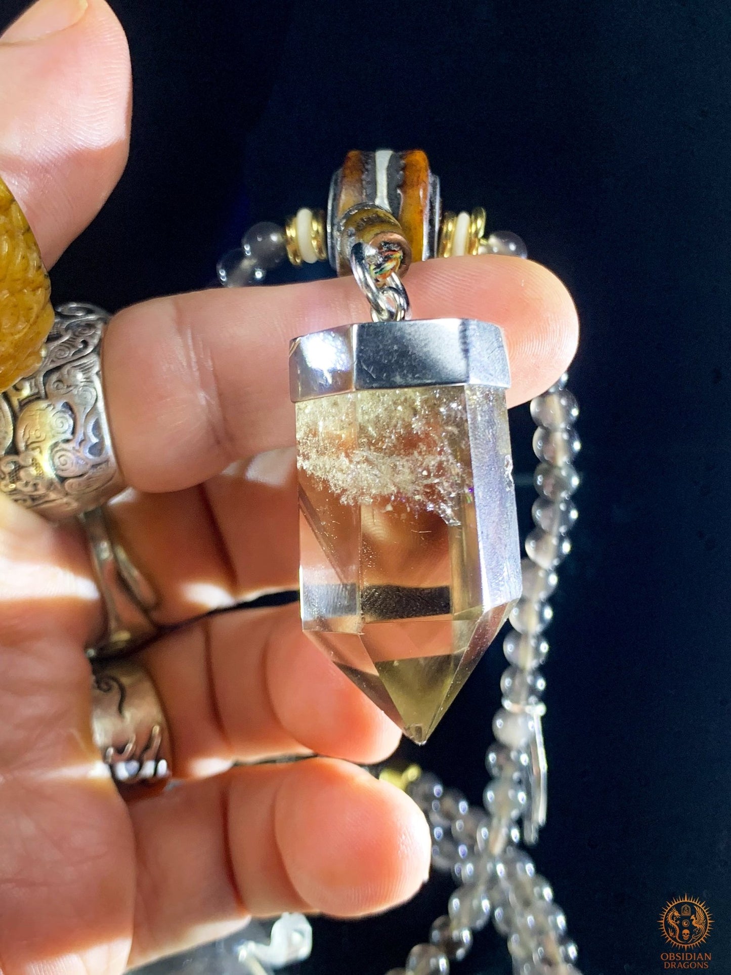 Mala en Obsidienne – Pointe de Citrine – Sak Yant Phutson