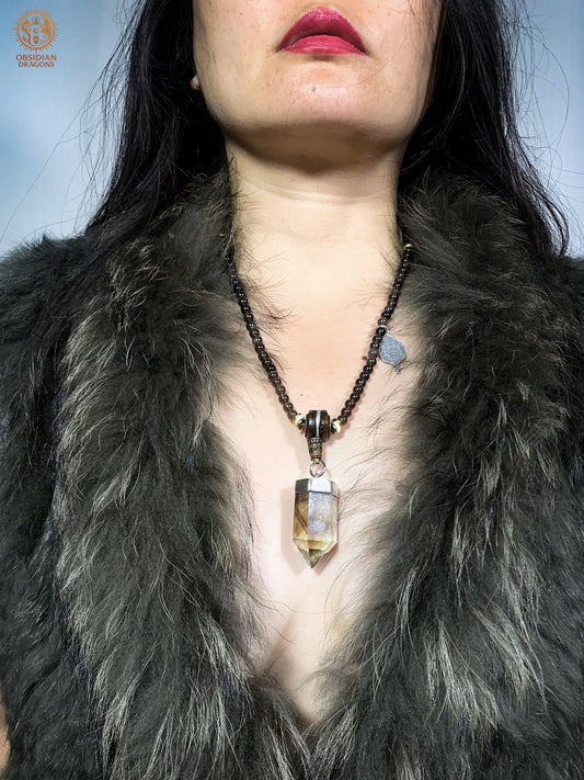 Mala en Obsidienne – Pointe de Citrine – Sak Yant Phutson | obsidian dragons