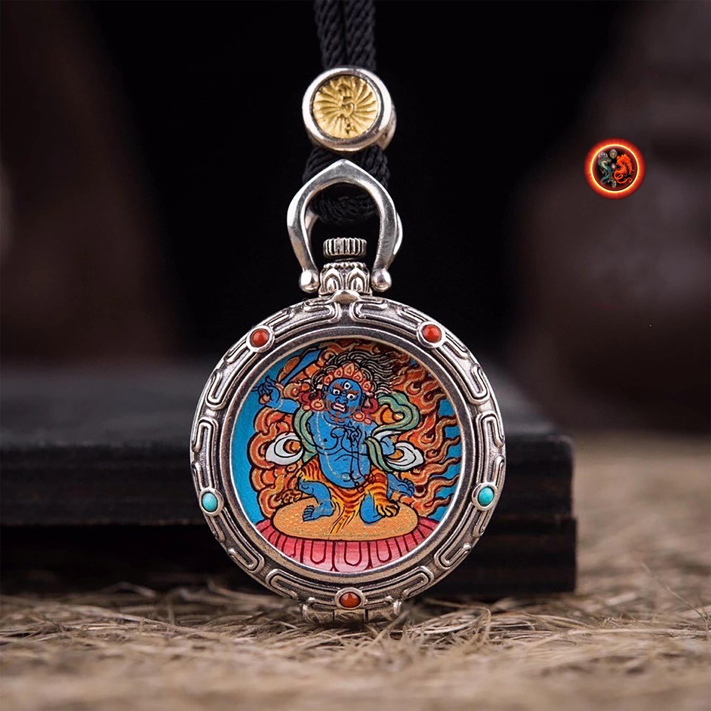 Pendentif tangka traditionnel- Ghau- bouddha Vajrapani