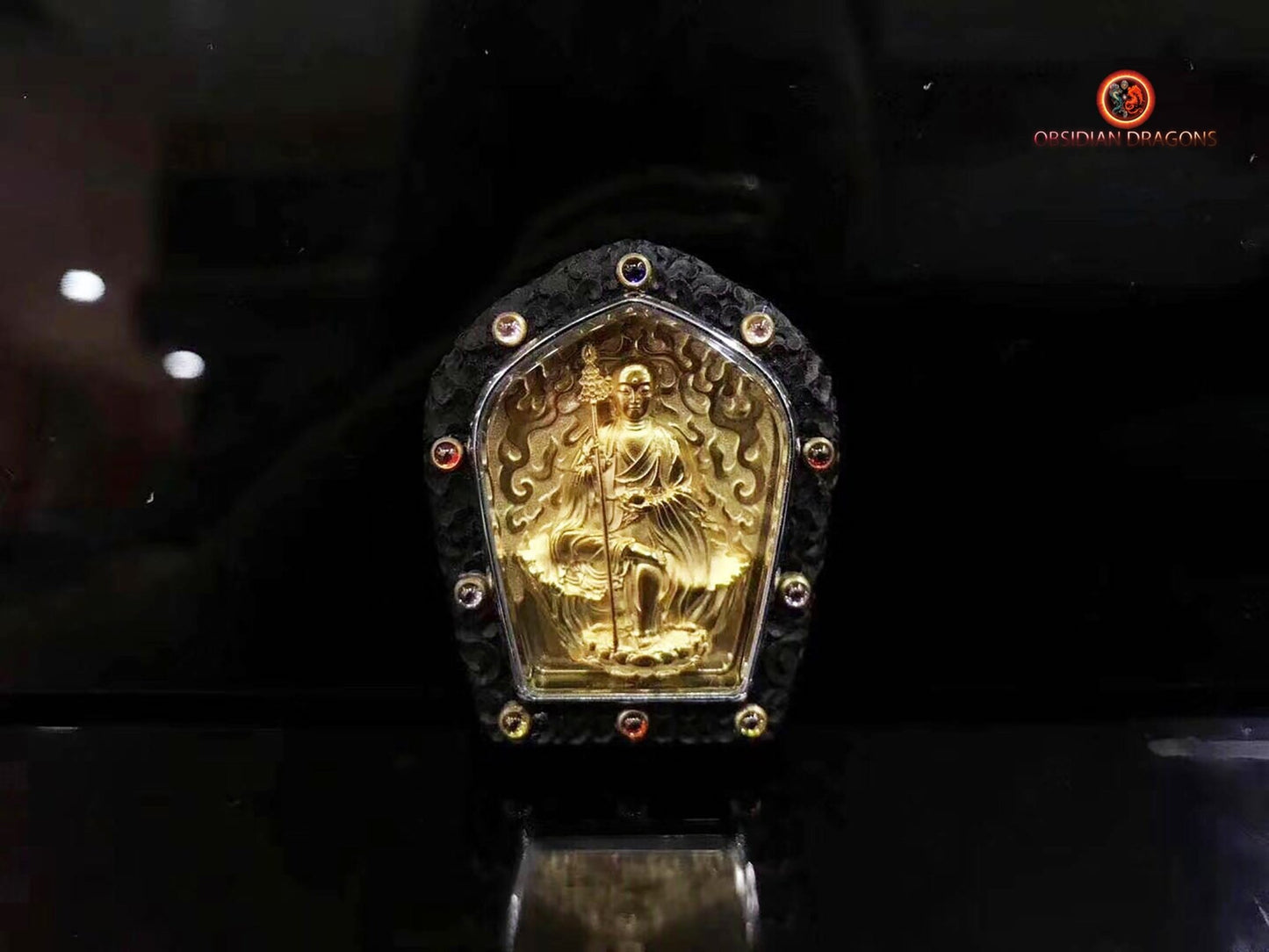 Pendentif Bouddha- Gau tibétain- Jizo- Dizang | obsidian dragons
