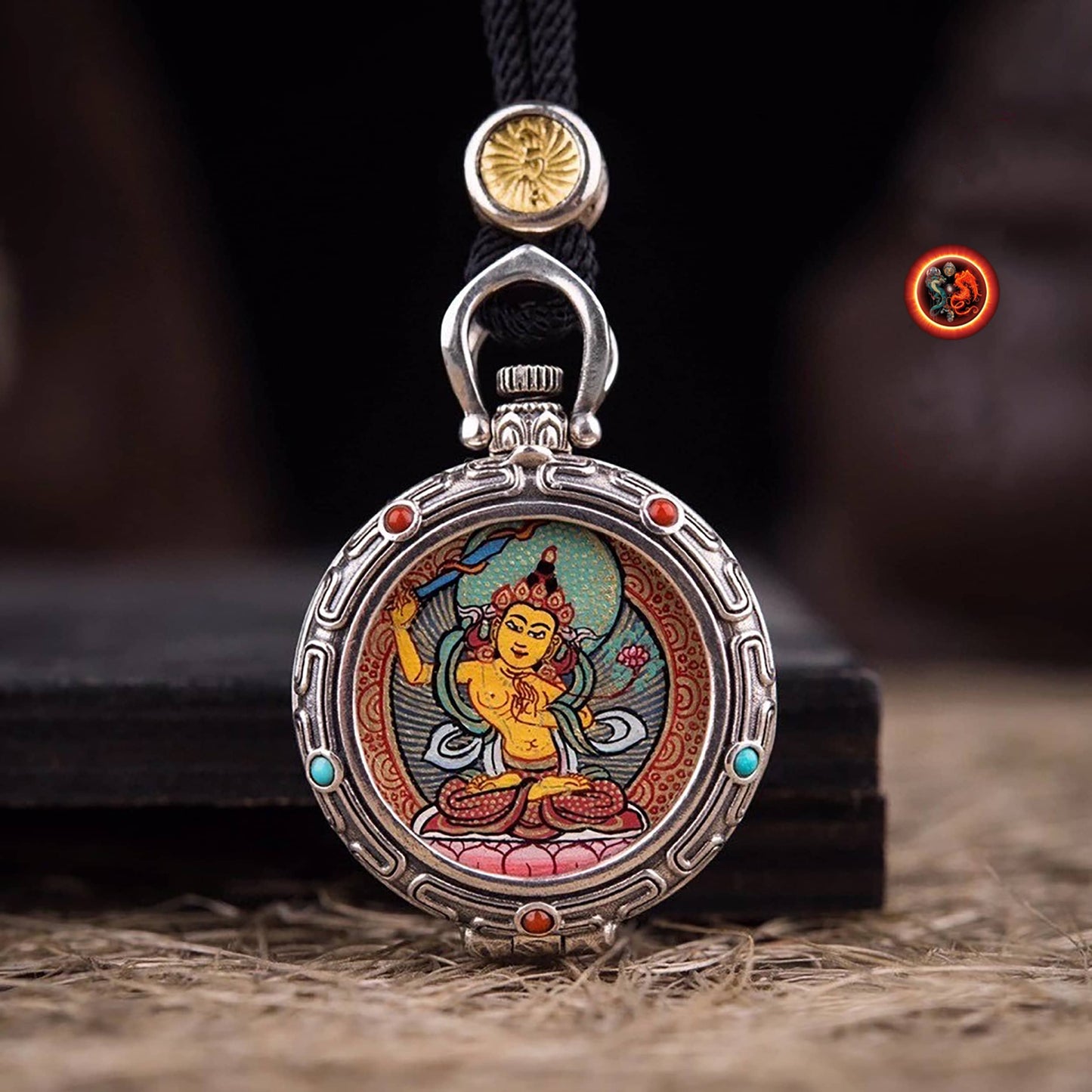 Pendentif tangka traditionnel- Ghau- bouddha Manjushri