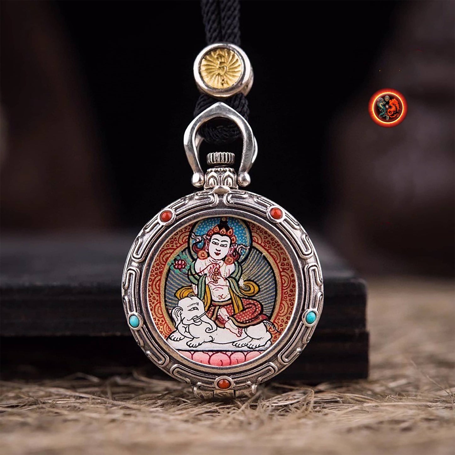 Pendentif tangka traditionnel- Ghau- bouddha Samantabhadra