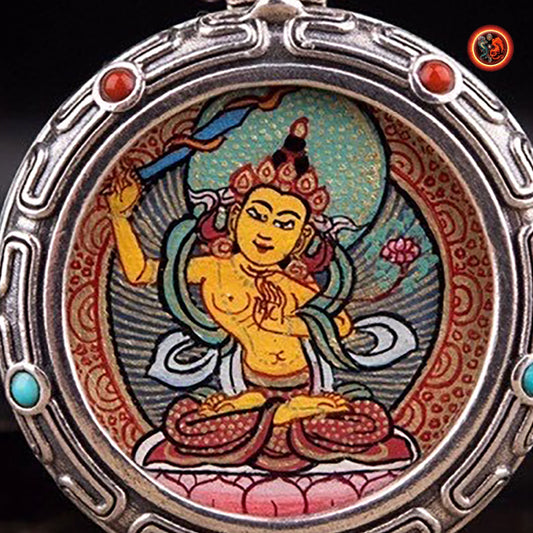 Pendentif tangka traditionnel- Ghau- bouddha Manjushri