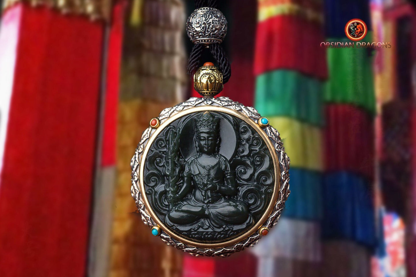 Pendentif Bouddha jade et argent- Akashagarbha | obsidian dragons