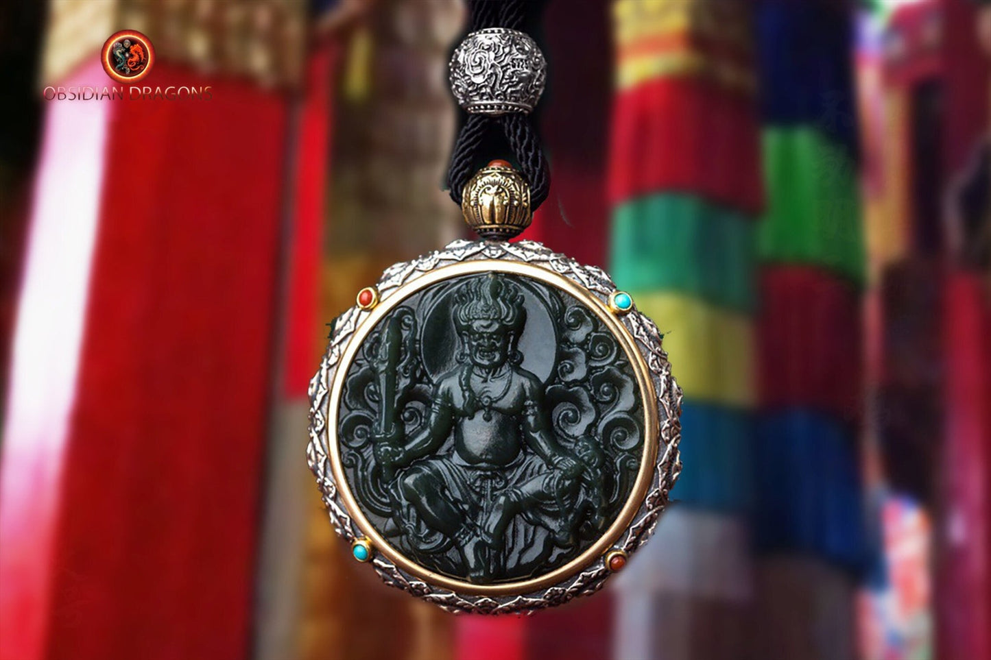Pendentif Bouddha jade et argent- Bouddha Acala | obsidian dragons