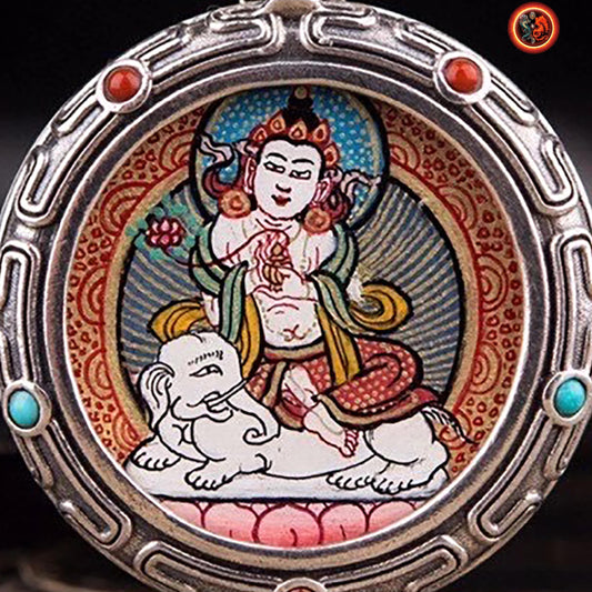 Pendentif tangka traditionnel- Ghau- bouddha Samantabhadra