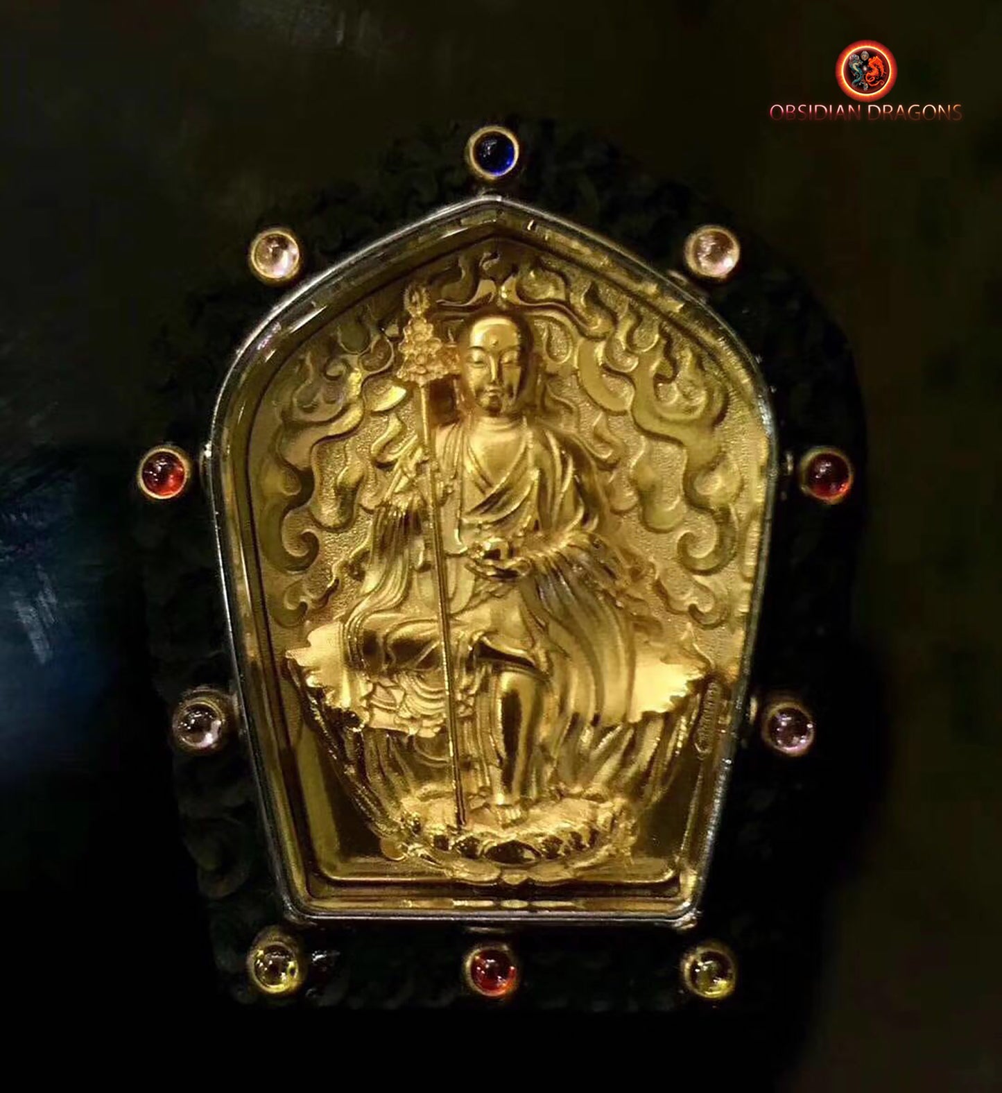 Pendentif Bouddha- Gau tibétain- Jizo- Dizang | obsidian dragons