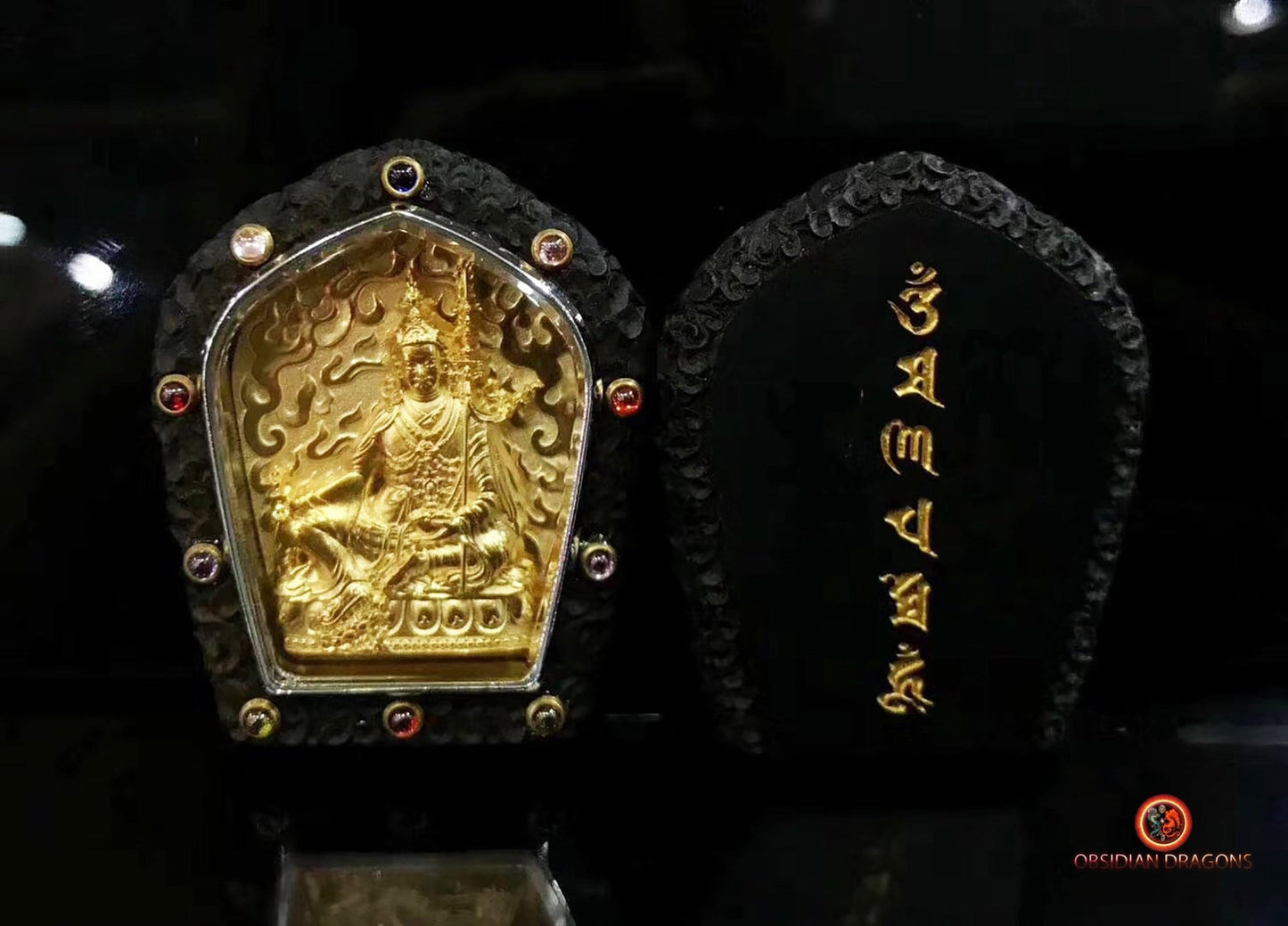 Pendentif Bouddha- Gau tibétain- Guru Rinpoché | obsidian dragons