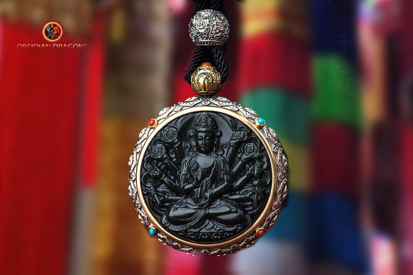 Pendentif Bouddha jade et argent- Chenrezi | obsidian dragons