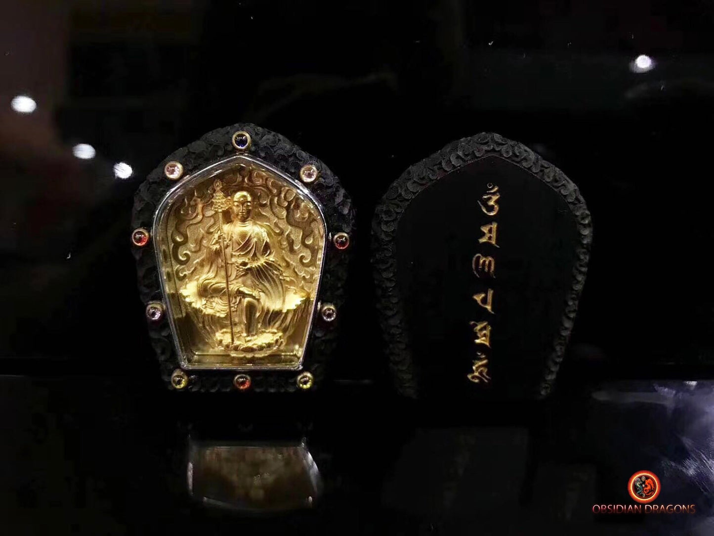 Pendentif Bouddha- Gau tibétain- Jizo- Dizang | obsidian dragons