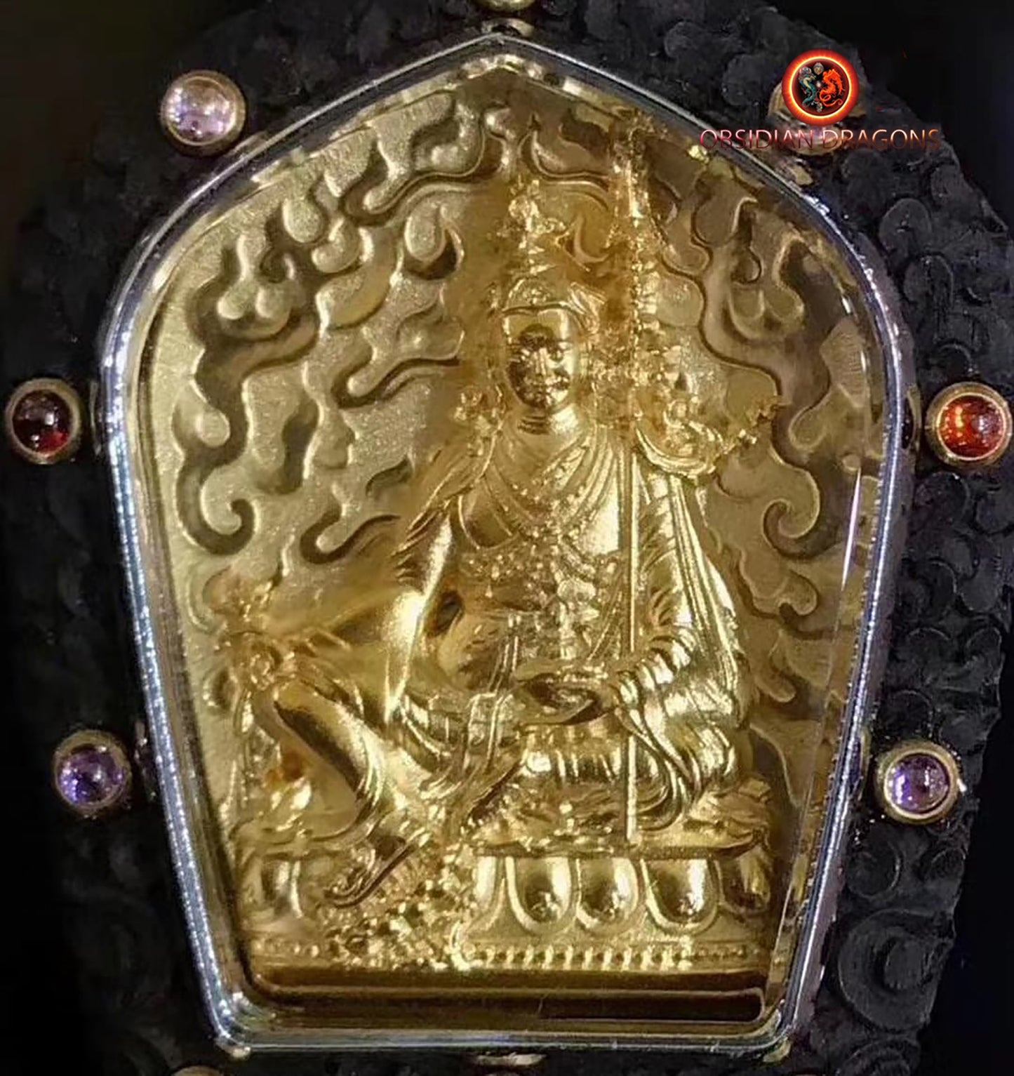 Pendentif Bouddha- Gau tibétain- Guru Rinpoché | obsidian dragons