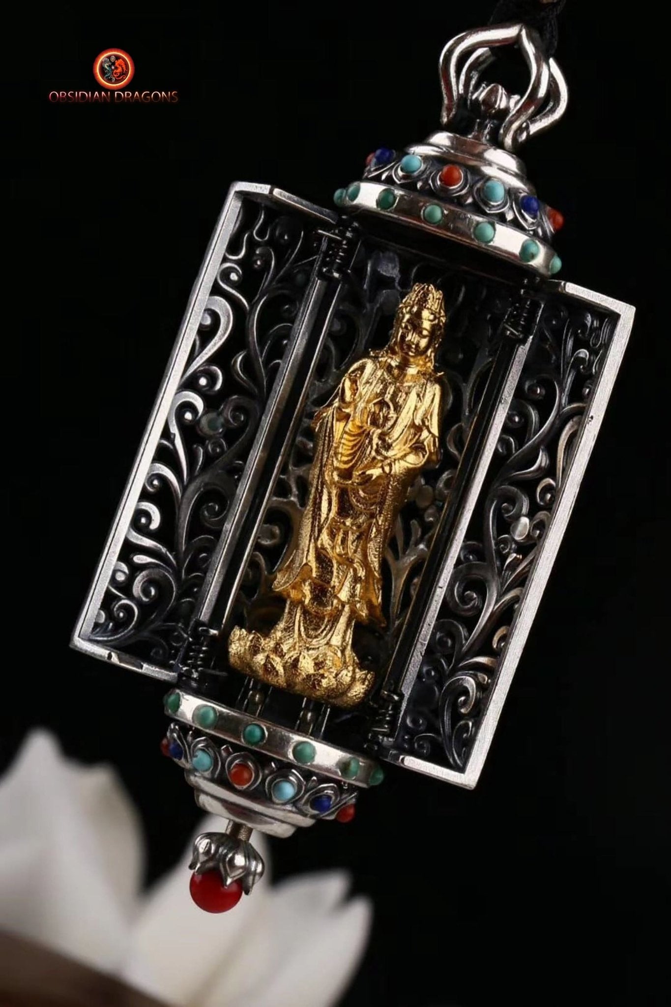 Pendentif bouddha- Autel bouddhiste portatif- Guan Yin | obsidian dragons