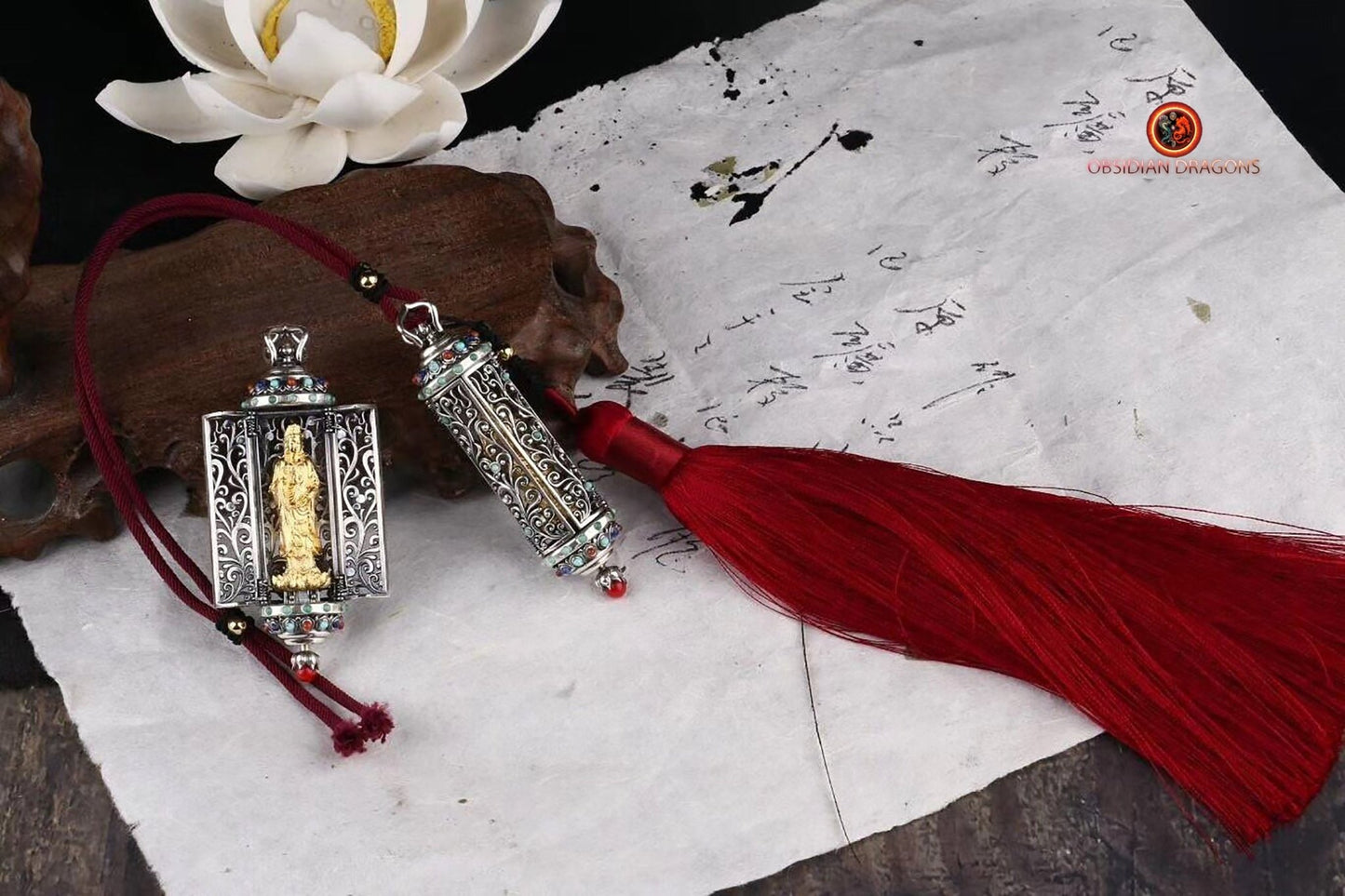 Pendentif bouddha- Autel bouddhiste portatif- Guan Yin | obsidian dragons