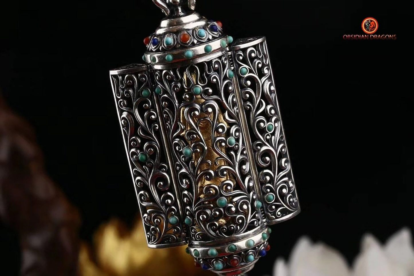 Pendentif bouddha- Autel bouddhiste portatif- Guan Yin | obsidian dragons