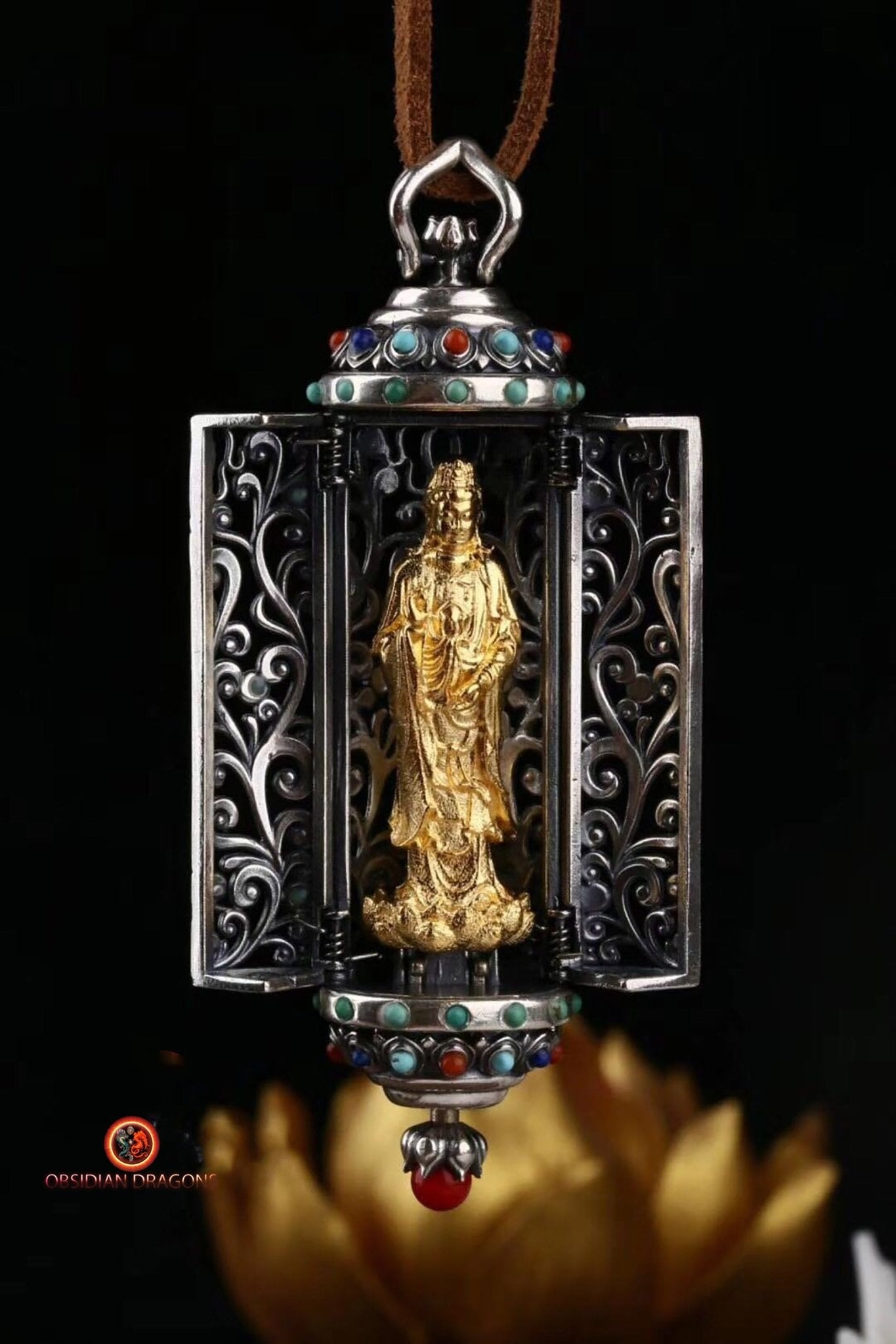 Pendentif bouddha- Autel bouddhiste portatif- Guan Yin | obsidian dragons