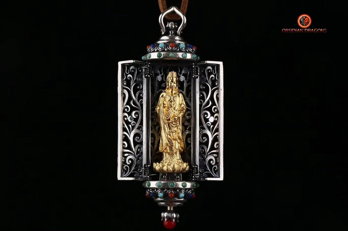 Pendentif bouddha- Autel bouddhiste portatif- Guan Yin | obsidian dragons