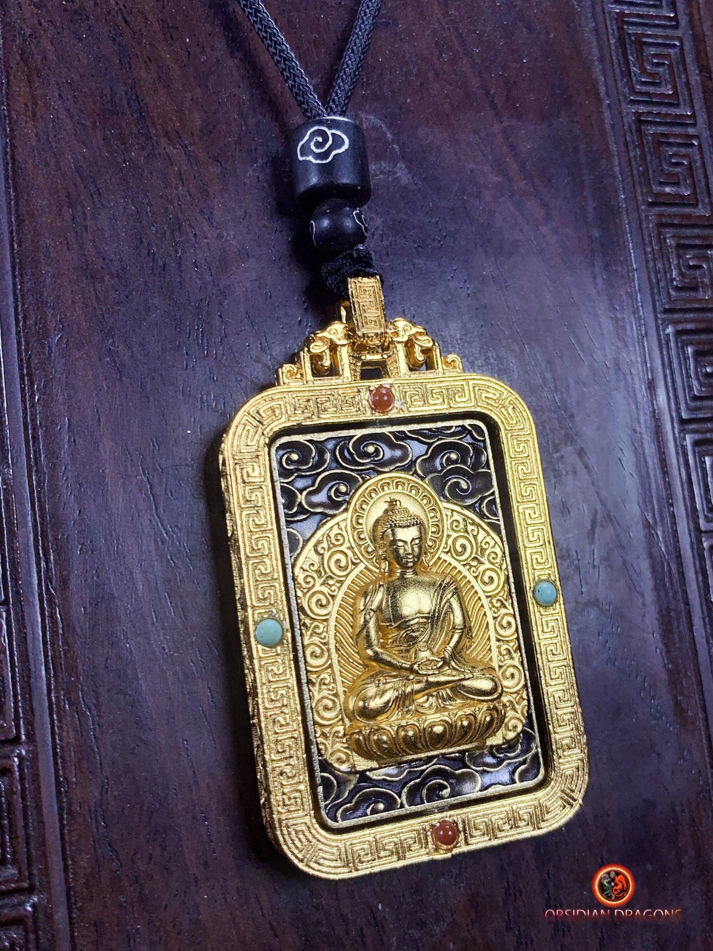 Pendentif Bouddha Amitabha- Amulette bouddhiste | obsidian dragons