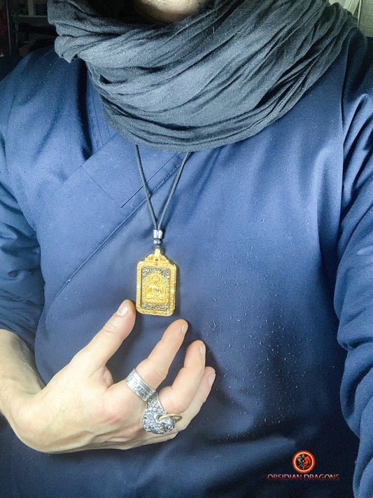 Pendentif Bouddha Amitabha- Amulette bouddhiste | obsidian dragons