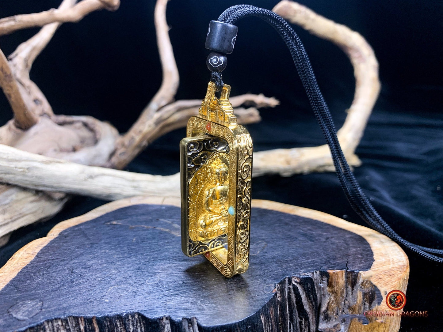 Pendentif Bouddha Amitabha- Amulette bouddhiste | obsidian dragons